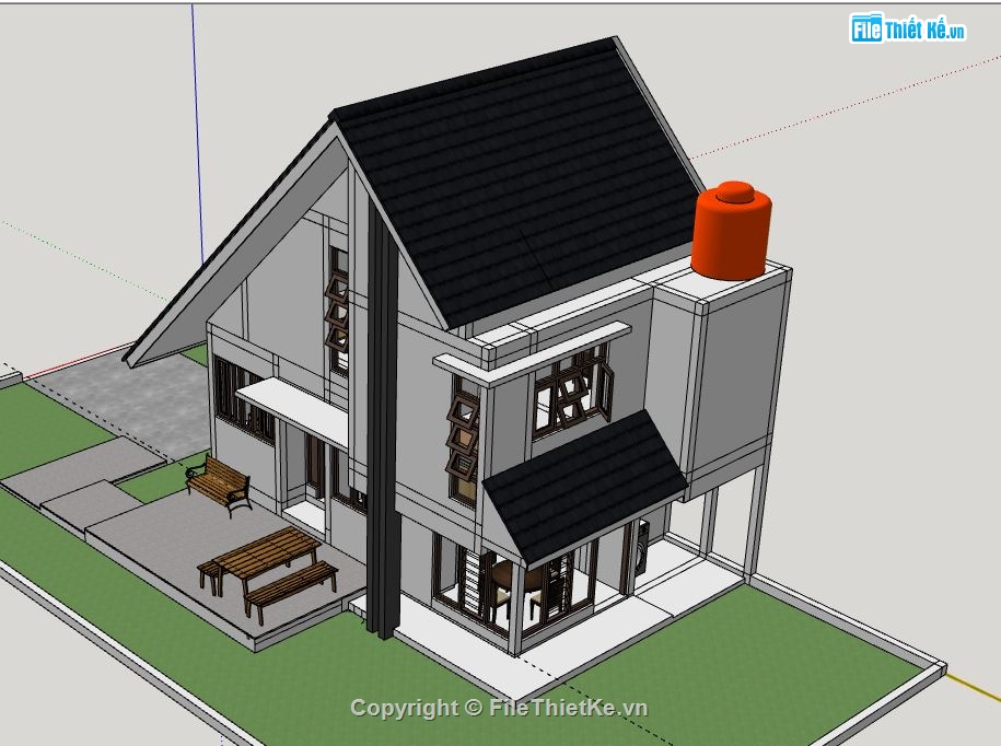 Nhà phố 2 tầng,model su nhà phố 2 tầng,file sketchup nhà phố 2 tầng,nhà phố 2 tầng model su