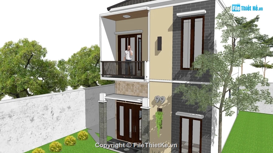 Nhà phố 2 tầng,nhà phố sketchup,nhà phố 2 tầng sketchup