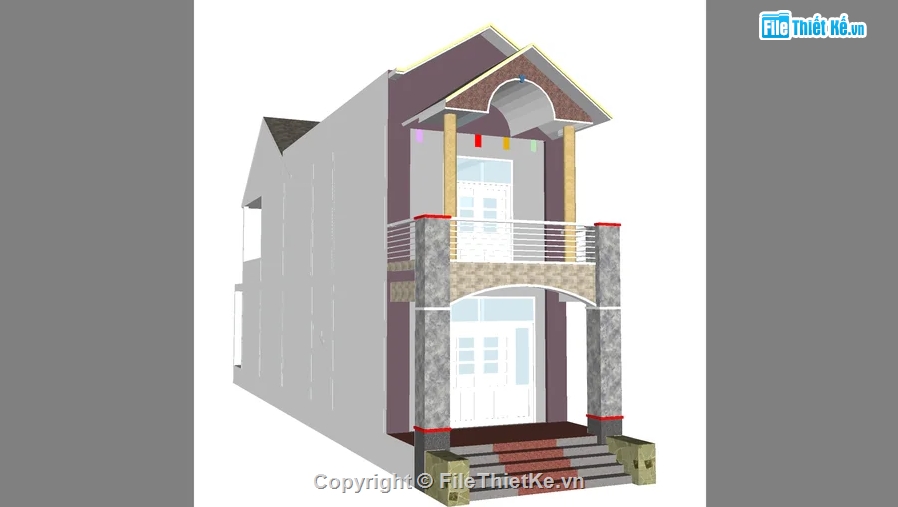 Nhà phố,Nhà phố 2 tầng,model sketchup nhà phố 2 tầng