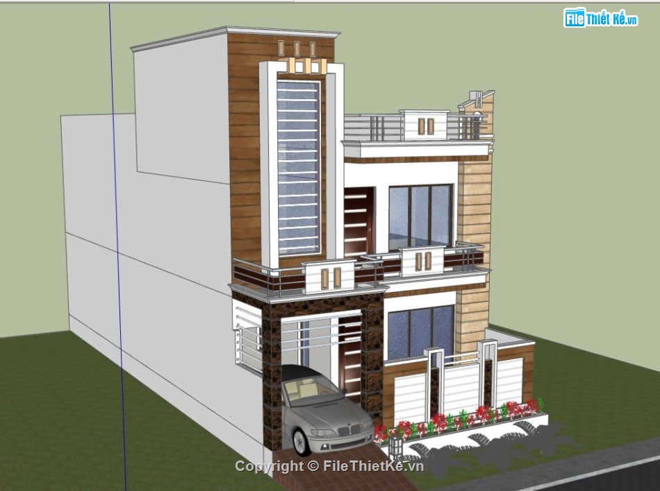 mẫu nhà phố 2 tầng,file sketchup nhà phố 2 tầng,dựng su nhà phố 2 tầng