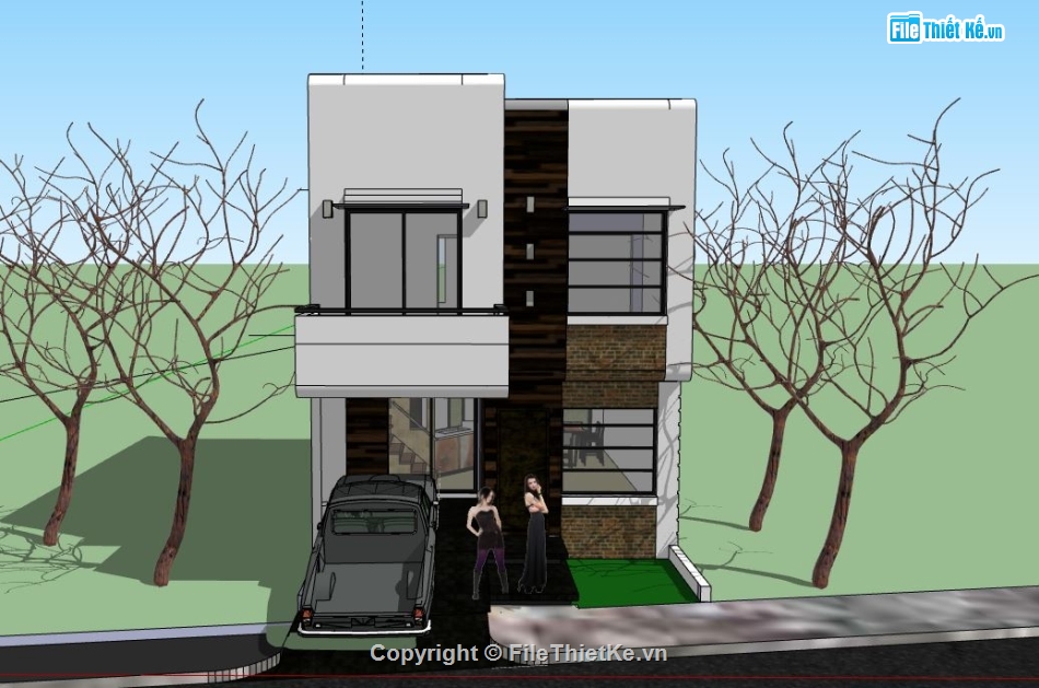 Nhà phố 2 tầng,mẫu nhà phố 2 tầng,model sketchup nhà phố,su nhà phố