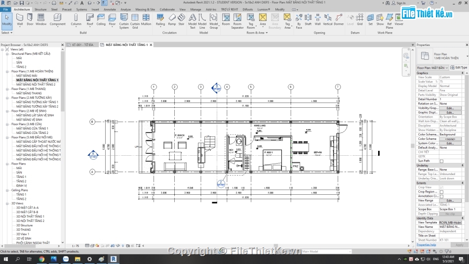 nhà phố 2 tầng 5x18m,Nhà phố 2 tầng hiện đại,file revit nhà phố 2 tầng,mẫu nhà phố 2 tầng đẹp