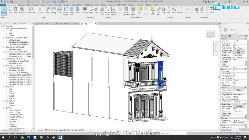 nhà phố 2 tầng 5x18m,Nhà phố 2 tầng hiện đại,file revit nhà phố 2 tầng,mẫu nhà phố 2 tầng đẹp