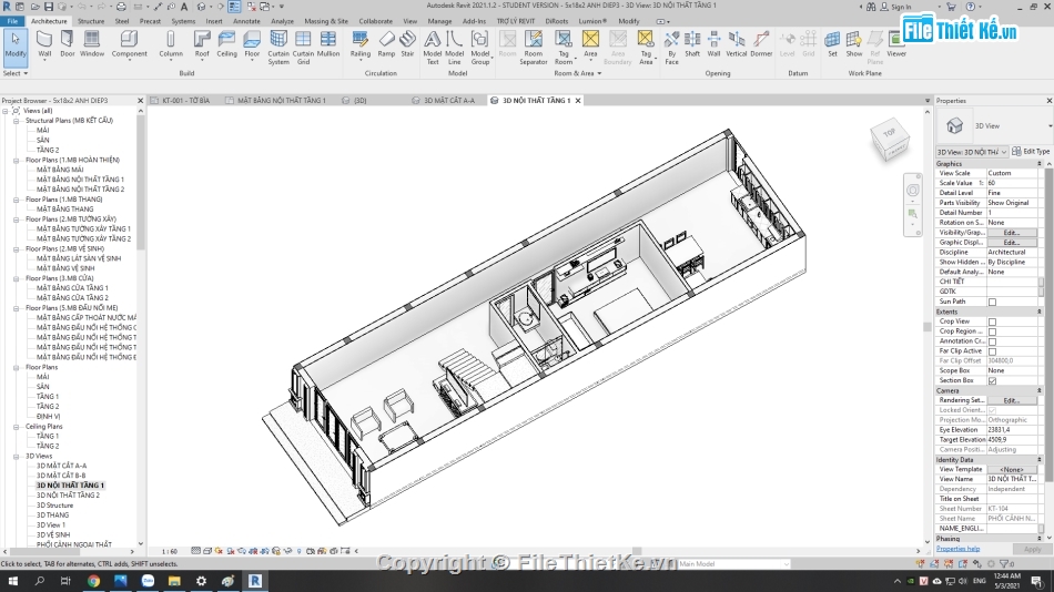 nhà phố 2 tầng 5x18m,Nhà phố 2 tầng hiện đại,file revit nhà phố 2 tầng,mẫu nhà phố 2 tầng đẹp