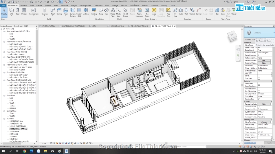 nhà phố 2 tầng 5x18m,Nhà phố 2 tầng hiện đại,file revit nhà phố 2 tầng,mẫu nhà phố 2 tầng đẹp