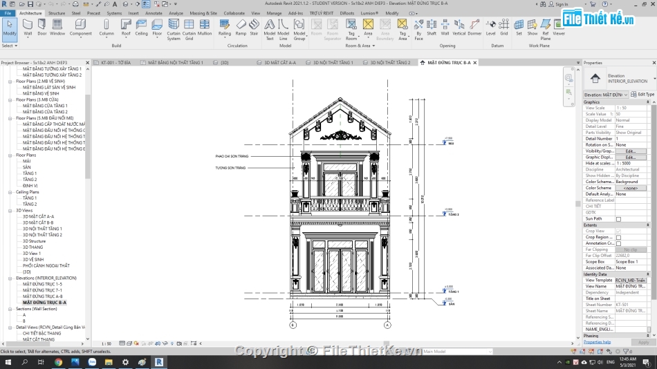 nhà phố 2 tầng 5x18m,Nhà phố 2 tầng hiện đại,file revit nhà phố 2 tầng,mẫu nhà phố 2 tầng đẹp