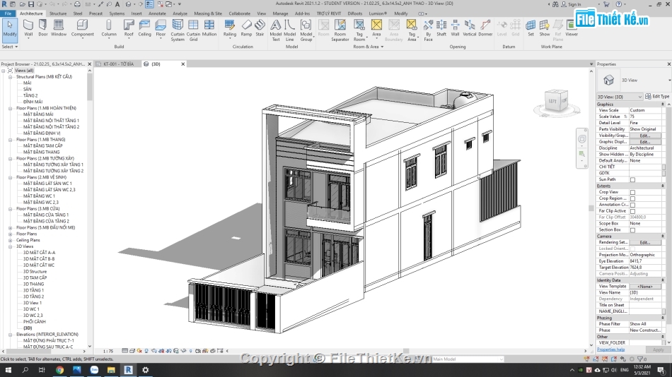 Nhà phố 2 tầng,kết cấu nhà phố hiện đại,revit nhà phố 2 tầng