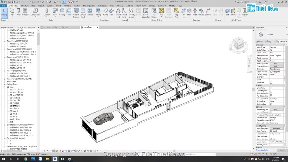 Nhà phố 2 tầng,kết cấu nhà phố hiện đại,revit nhà phố 2 tầng