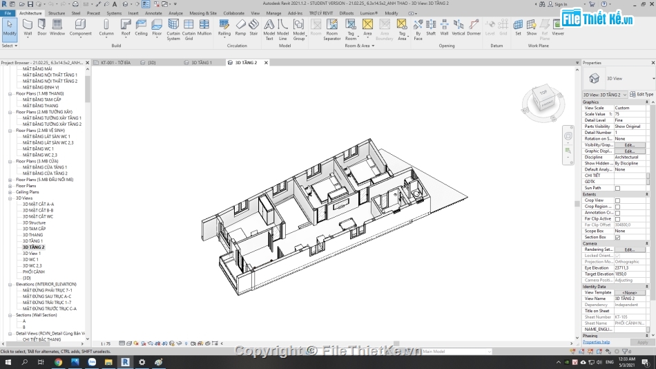 Nhà phố 2 tầng,kết cấu nhà phố hiện đại,revit nhà phố 2 tầng