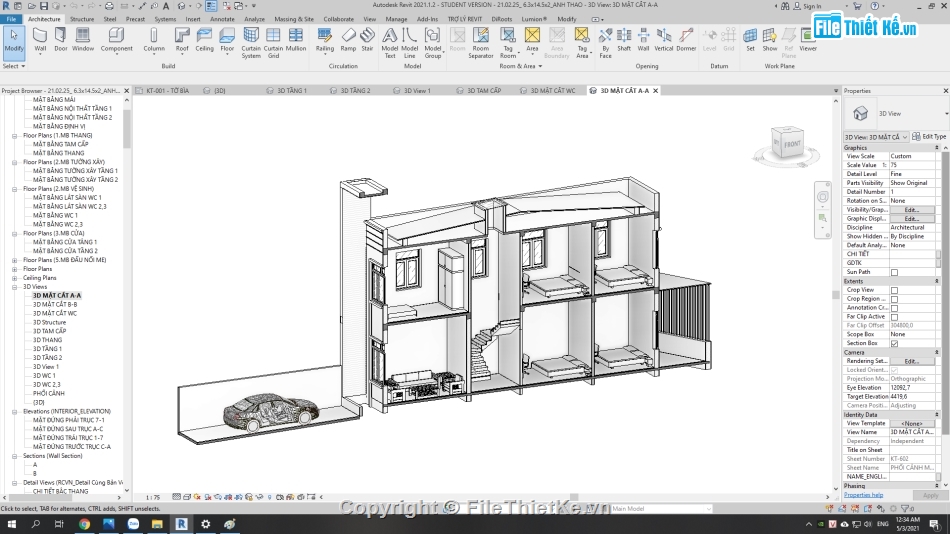 Nhà phố 2 tầng,kết cấu nhà phố hiện đại,revit nhà phố 2 tầng