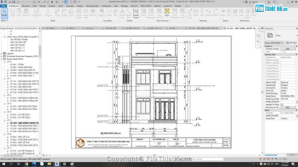 Nhà phố 2 tầng,kết cấu nhà phố hiện đại,revit nhà phố 2 tầng