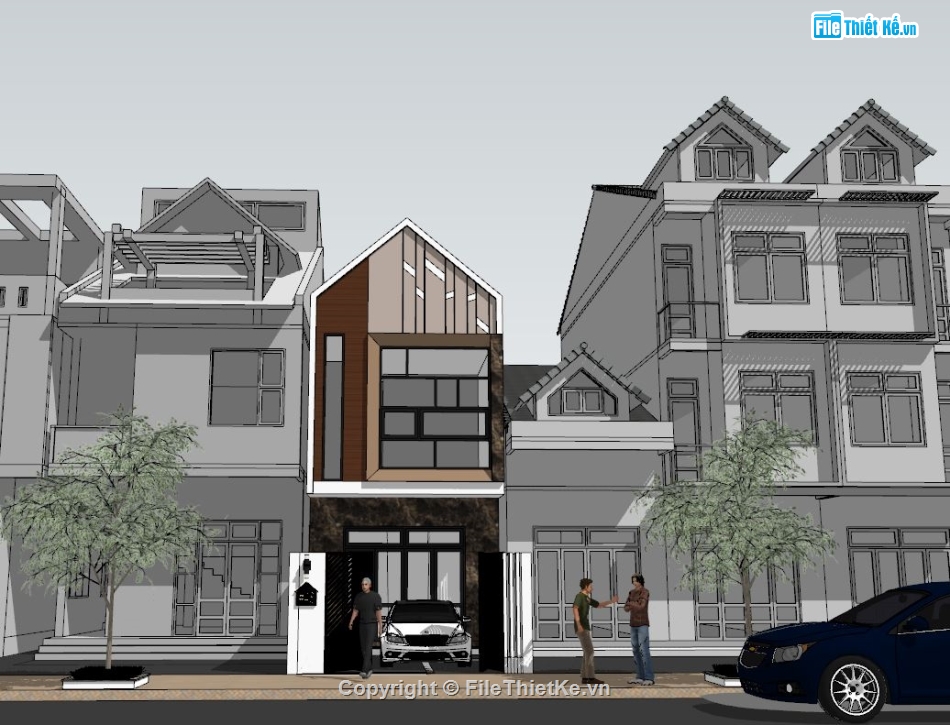 Nhà 2 tầng,sketchup nhà 2 tầng,nhà phố 2 tầng,su nhà phố