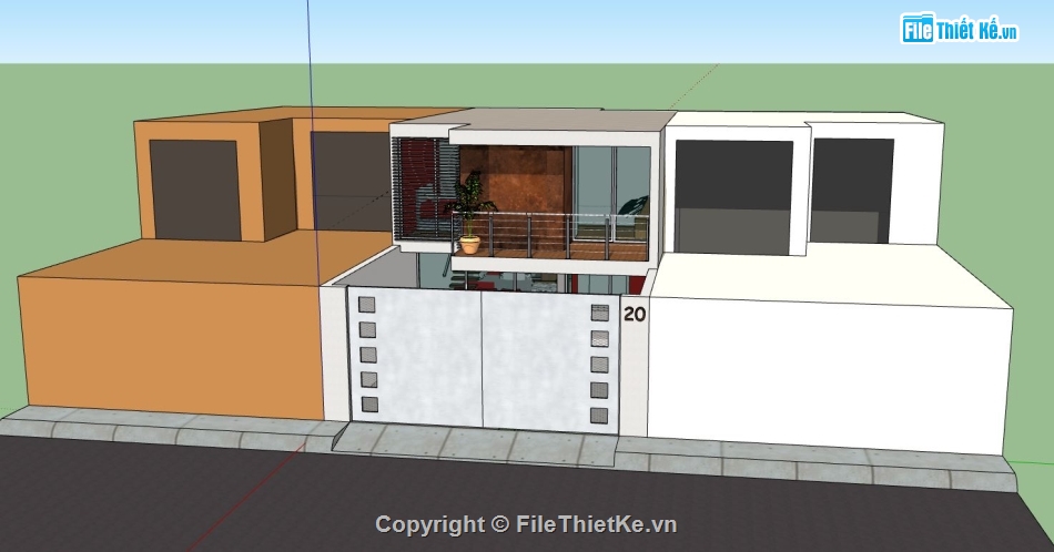 Nhà phố 2 tầng,model su nhà phố 2 tầng,file sketchup nhà phố 2 tầng