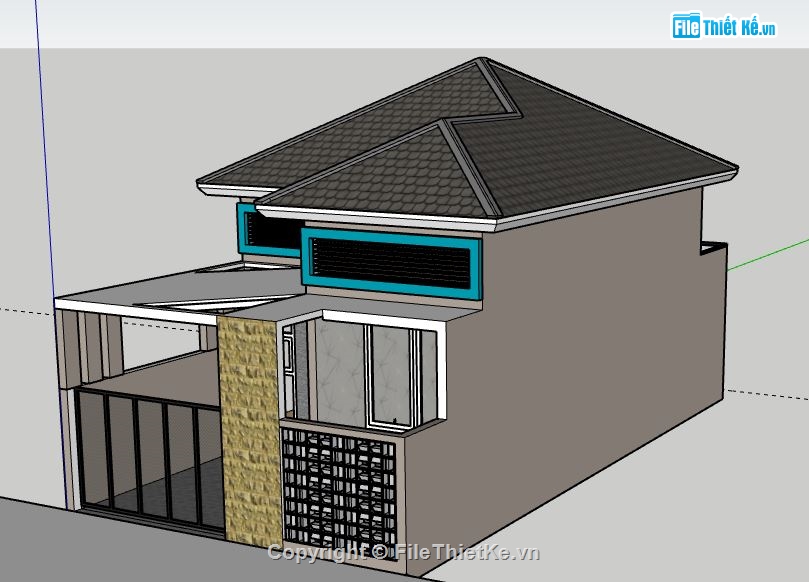 Nhà phố 2 tầng mái Nhật,model su nhà phố 2 tầng,nhà phố 2 tầng file su,sketchup nhà phố 2 tầng