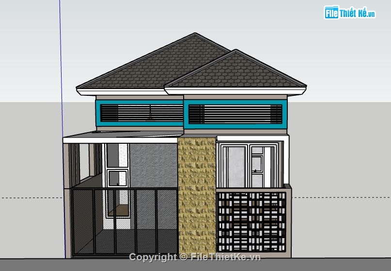 Nhà phố 2 tầng mái Nhật,model su nhà phố 2 tầng,nhà phố 2 tầng file su,sketchup nhà phố 2 tầng