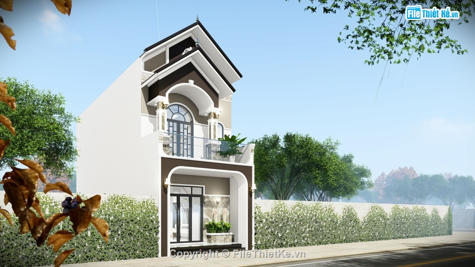 Nhà 2 tầng mái thái,Nhà phố 2 tầng mái thái,file cad nhà phố 2 tầng