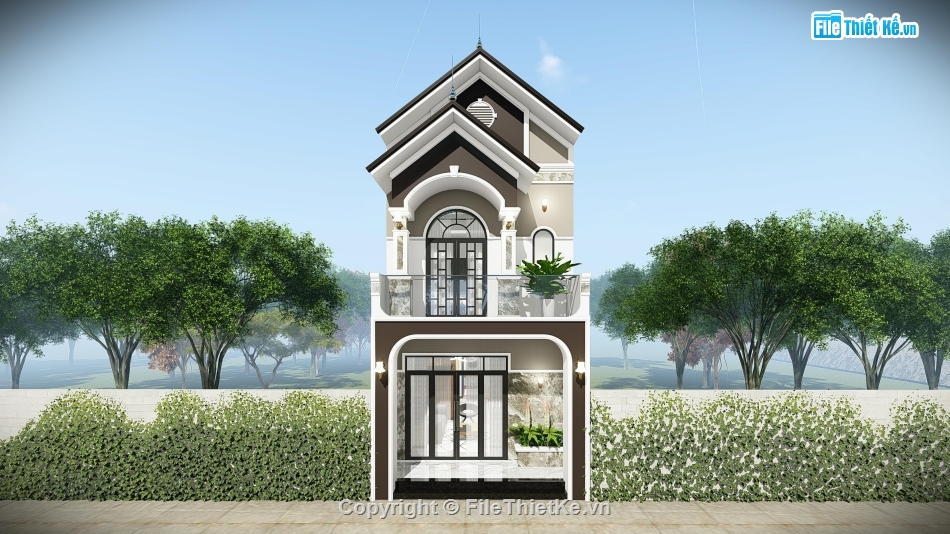 Nhà 2 tầng mái thái,Nhà phố 2 tầng mái thái,file cad nhà phố 2 tầng
