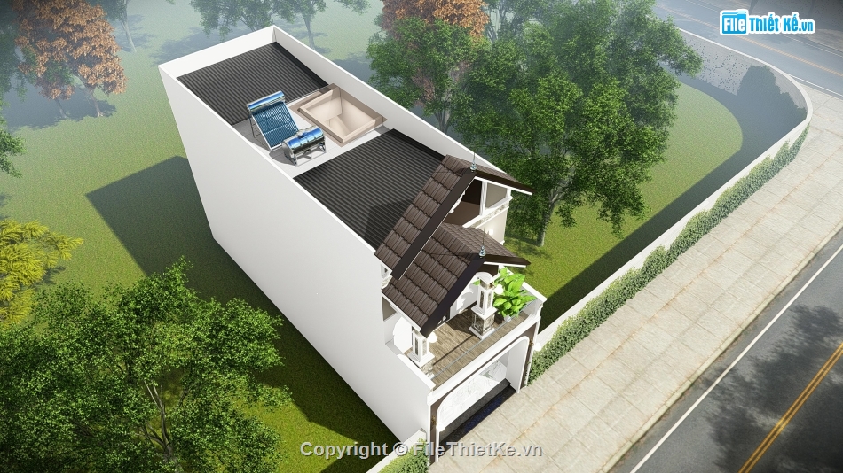 Nhà 2 tầng mái thái,Nhà phố 2 tầng mái thái,file cad nhà phố 2 tầng