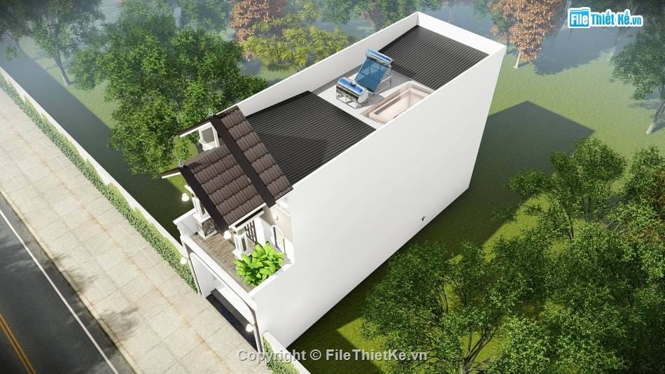 Nhà 2 tầng mái thái,Nhà phố 2 tầng mái thái,file cad nhà phố 2 tầng