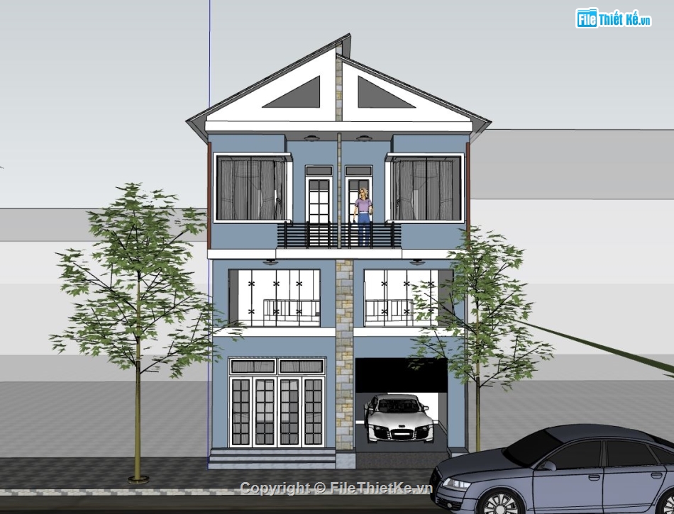 Nhà phố 2.5 tầng,model su nhà phố,nhà phố 2.5 tầng,nhà phố sketchup