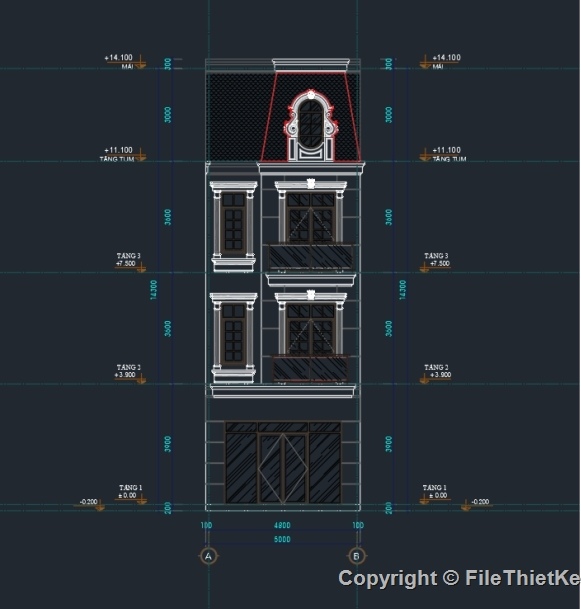 nhà liền kề,nhà 3 tầng,bản vẽ cad nhà phố 3 tầng 1 tum,file kết cấu và kiến trúc