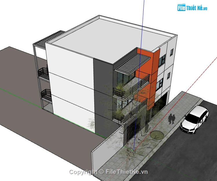 thiết kế nhà phố 3 tầng 10.2x11.2m,dựng 3d su nhà phố 3 tầng,sketchup nhà phố hiện đại