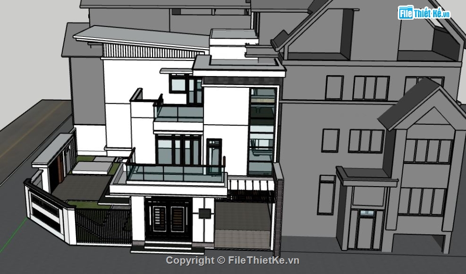 nhà phố 3 tầng đẹp,file sketchup 3 tầng,sketchup 3 tầng đẹp,3d su nhà phố 3 tầng