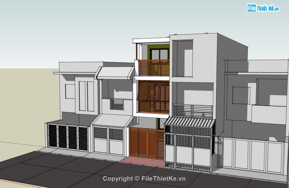 Nhà phố 3 tầng,File sketchup nhà phố 3 tầng,nhà phố 3 tầng file su,model su nhà phố 3 tầng