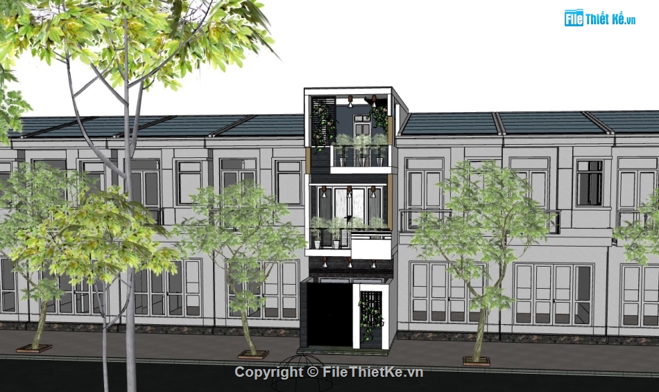 Nhà phố 3 tầng,Nhà phố 3 tầng 3.7x24m,model su nhà phố 3 tầng,file sketchup nhà phố 3 tầng,nhà phố 3 tầng file su