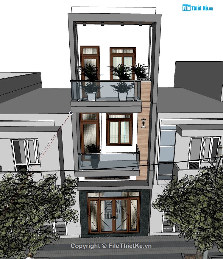 Nhà 3 tầng đẹp,Nhà phố 3 tầng,model su nhà phố 3 tầng,nhà phố 3 tầng file sketchup,file sketchup nhà phố 3 tầng