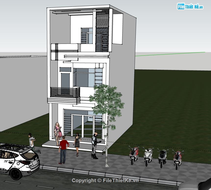 Nhà phố 3 tầng,model su nhà phố 3 tầng,file sketchup nhà phố 3 tầng,nhà phố 3 tầng file su,sketchup nhà phố 3 tầng