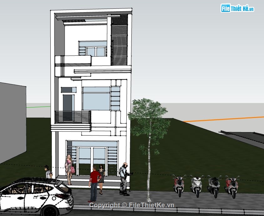 Nhà phố 3 tầng,model su nhà phố 3 tầng,file sketchup nhà phố 3 tầng,nhà phố 3 tầng file su,sketchup nhà phố 3 tầng