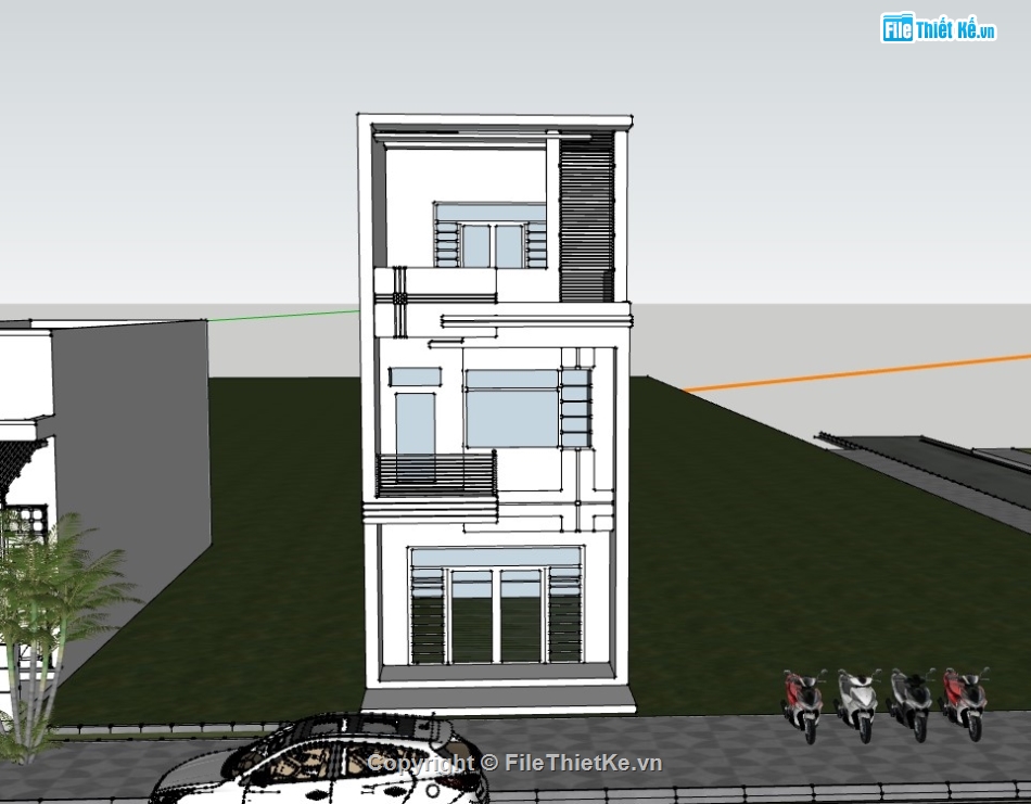 nhà phố 3 tầng,nhà 3 tầng,su nhà phố 3 tầng,sketchup nhà phố 3 tầng