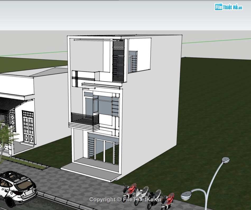 nhà phố 3 tầng,nhà 3 tầng,su nhà phố 3 tầng,sketchup nhà phố 3 tầng