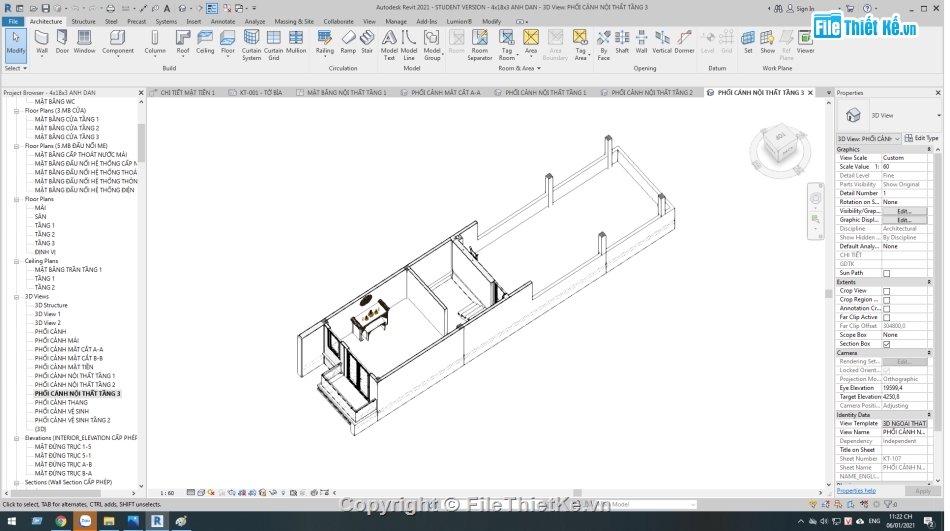 nhà phố 3 tầng,revit nhà phố 3 tầng,nhà phố,nhà phố 3 tầng 4x18m