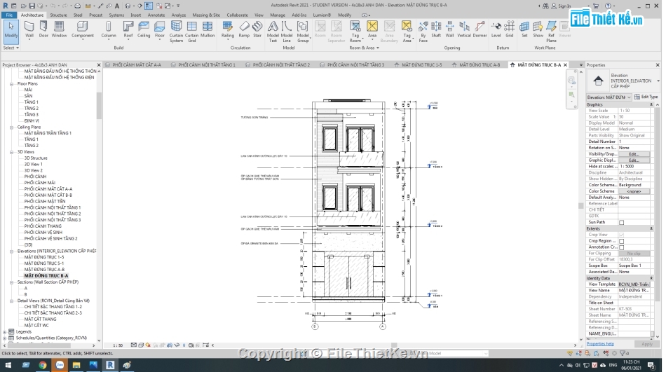 nhà phố 3 tầng,revit nhà phố 3 tầng,nhà phố,nhà phố 3 tầng 4x18m