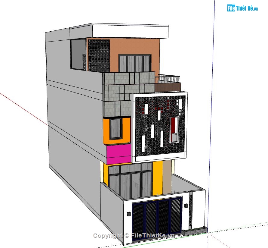 Nhà phố 3 tầng,file sketchup nhà phố 3 tầng,sketchup nhà phố 3 tầng,model su nhà phố 3 tầng,nhà phố 3 tầng file su