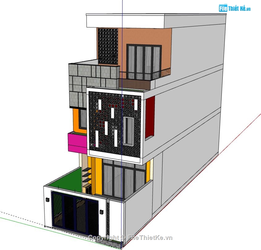 Nhà phố 3 tầng,file sketchup nhà phố 3 tầng,sketchup nhà phố 3 tầng,model su nhà phố 3 tầng,nhà phố 3 tầng file su