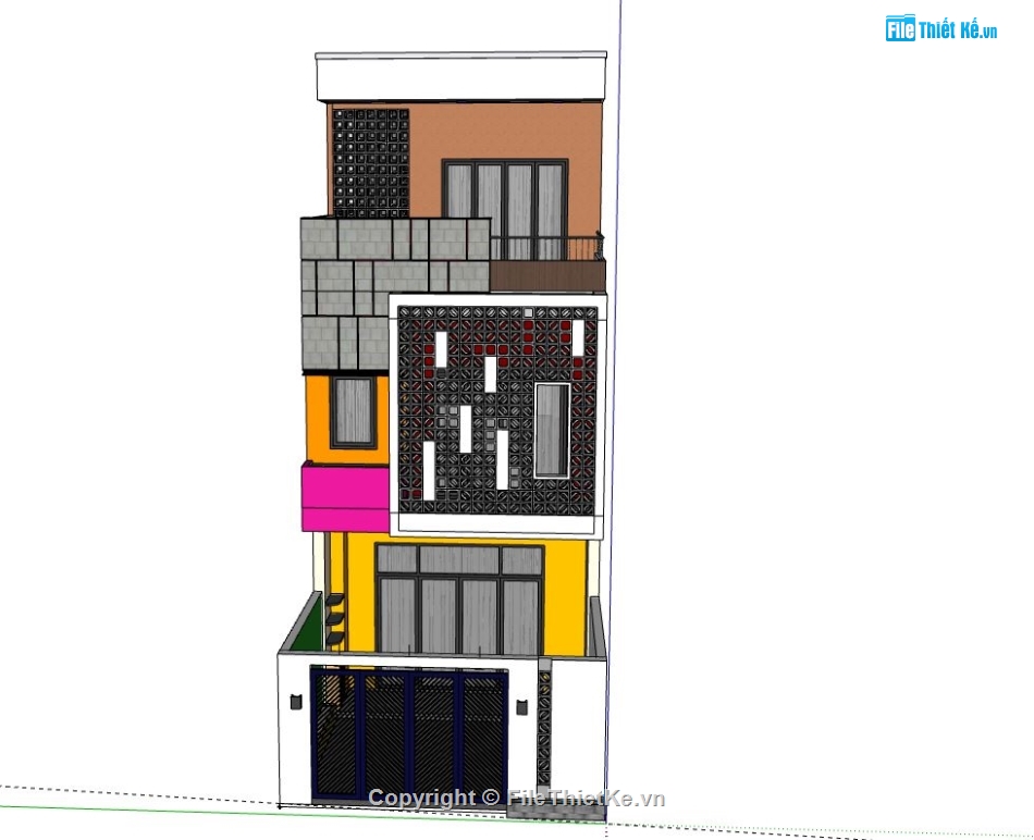 Nhà phố 3 tầng,file sketchup nhà phố 3 tầng,sketchup nhà phố 3 tầng,model su nhà phố 3 tầng,nhà phố 3 tầng file su