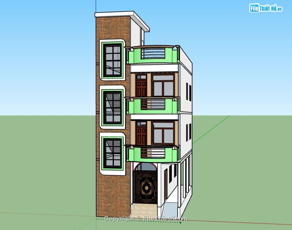 Nhà phố 3 tầng,model su nhà phố 3 tầng,nhà phố 3 tầng file su,sketchup nhà phố 3 tầng