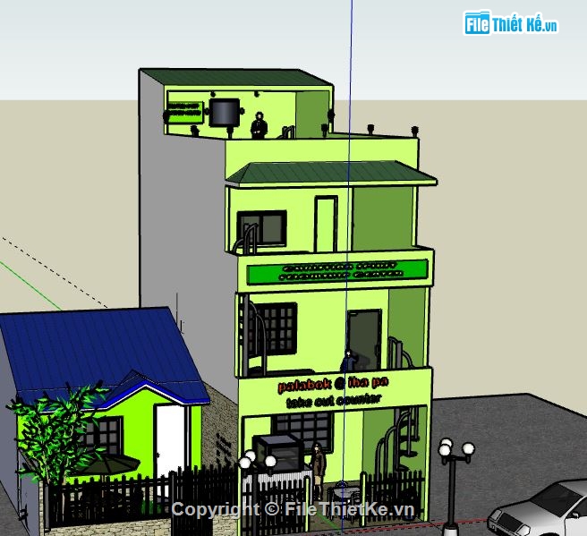 Nhà phố 3 tầng,model su nhà phố 3 tầng,sketchup nhà phố 3 tầng