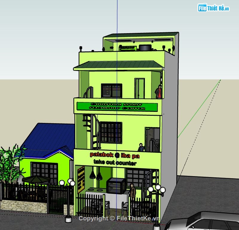 Nhà phố 3 tầng,model su nhà phố 3 tầng,sketchup nhà phố 3 tầng