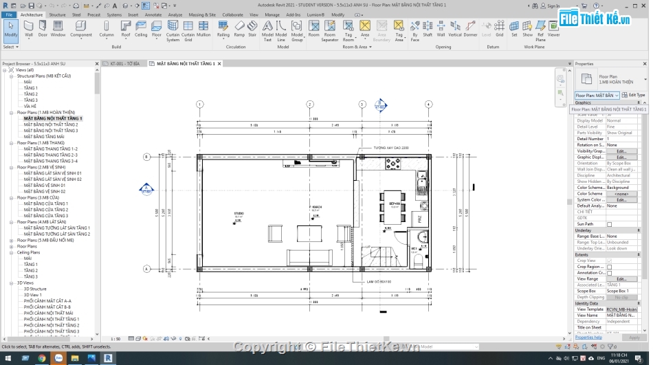 nhà phố 3 tầng,revit nhà 3 tầng,mẫu nhà phố 3 tầng,Nhà phố 3 tầng 5x11