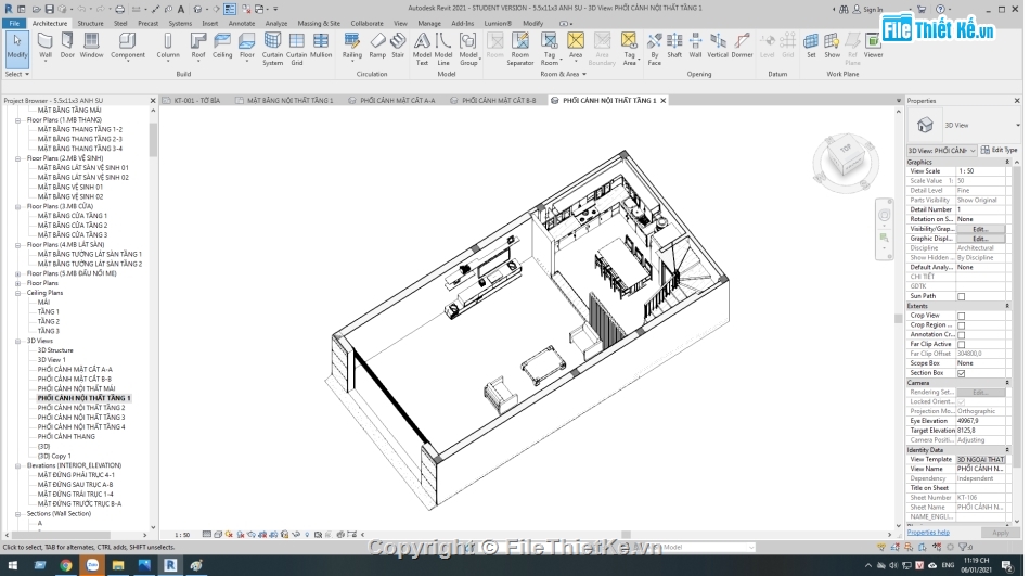 nhà phố 3 tầng,revit nhà 3 tầng,mẫu nhà phố 3 tầng,Nhà phố 3 tầng 5x11