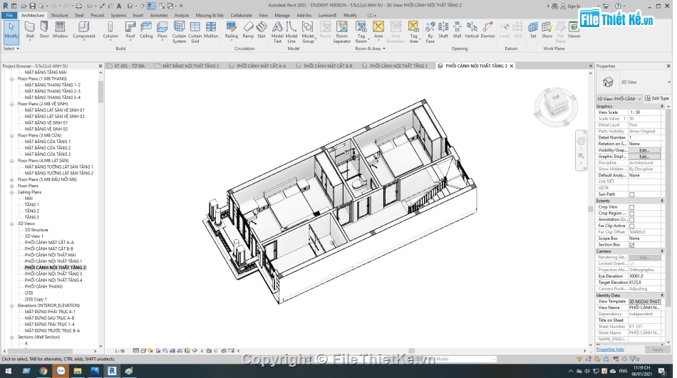 nhà phố 3 tầng,revit nhà 3 tầng,mẫu nhà phố 3 tầng,Nhà phố 3 tầng 5x11