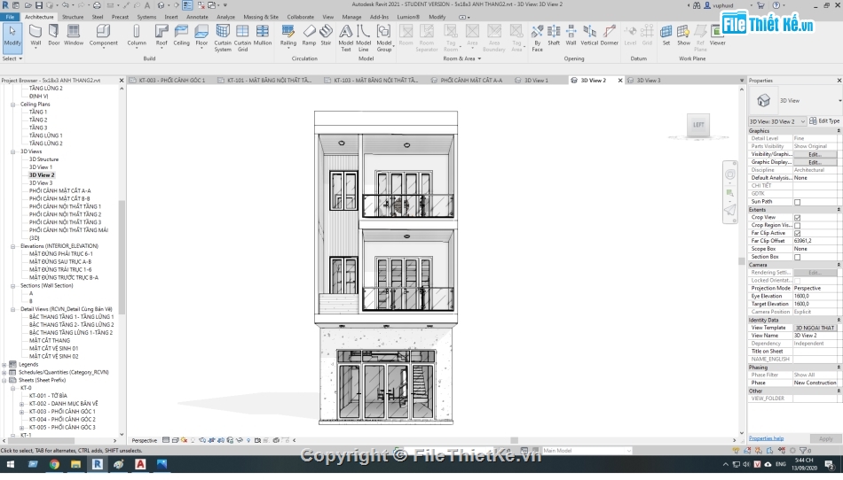 nhà phố 3 tầng 5x18m,kiến trúc 3 tầng,revit thiết kế nhà phố 3 tầng,mẫu nhà phố 3 tầng revit