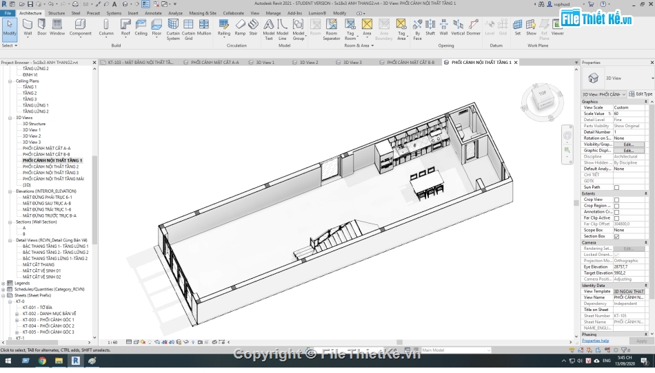 nhà phố 3 tầng 5x18m,kiến trúc 3 tầng,revit thiết kế nhà phố 3 tầng,mẫu nhà phố 3 tầng revit