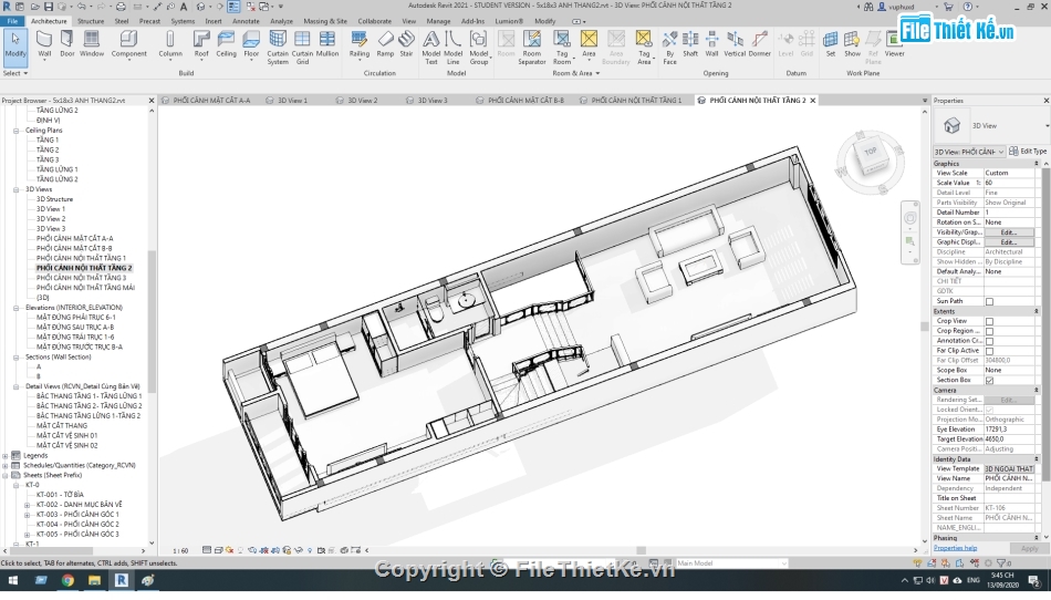 nhà phố 3 tầng 5x18m,kiến trúc 3 tầng,revit thiết kế nhà phố 3 tầng,mẫu nhà phố 3 tầng revit