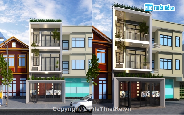 Nhà phố 3 tầng hiện đại,Nhà phố hiện đại,Thiế kế nhà 3 tầng Cad và Sketchup,Nhà phố 3 tầng 5x20m