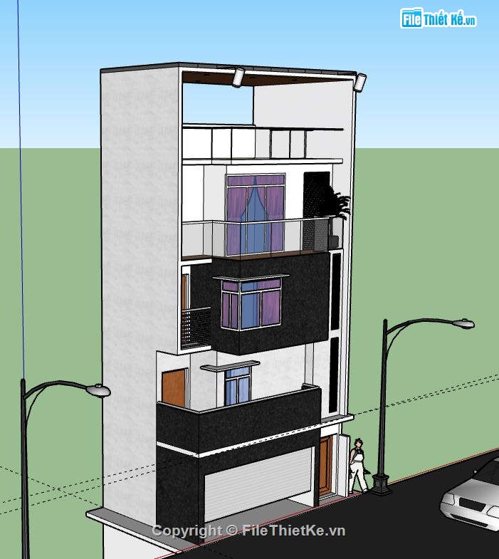 Nhà phố 3 tầng,model su nhà phố 3 tầng,file sketchup nhà phố 3 tầng